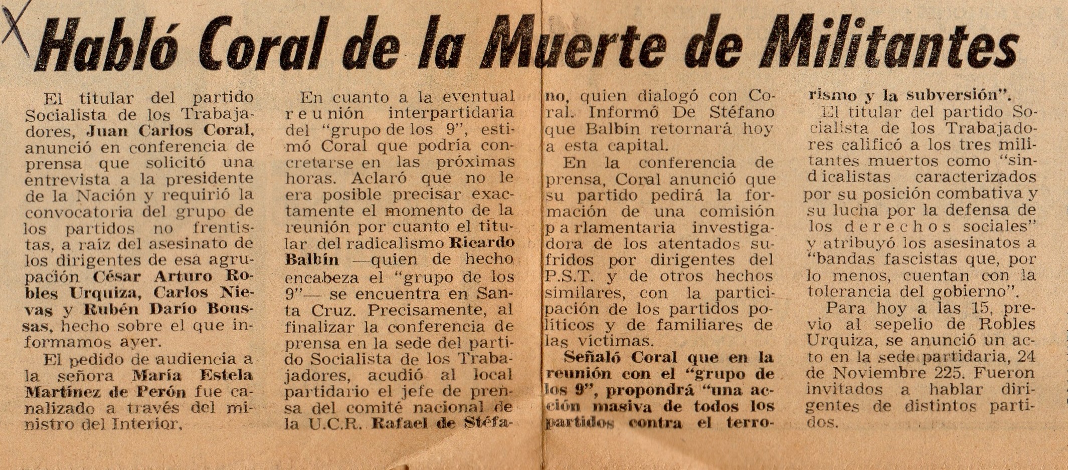 Asesinato en Clarín (recorte)- 5/11/1974