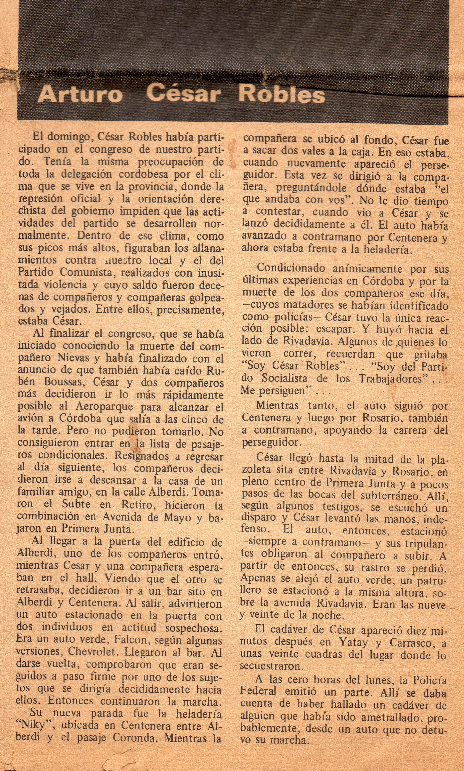 Crónica del asesinato en Avanzada Socialista
